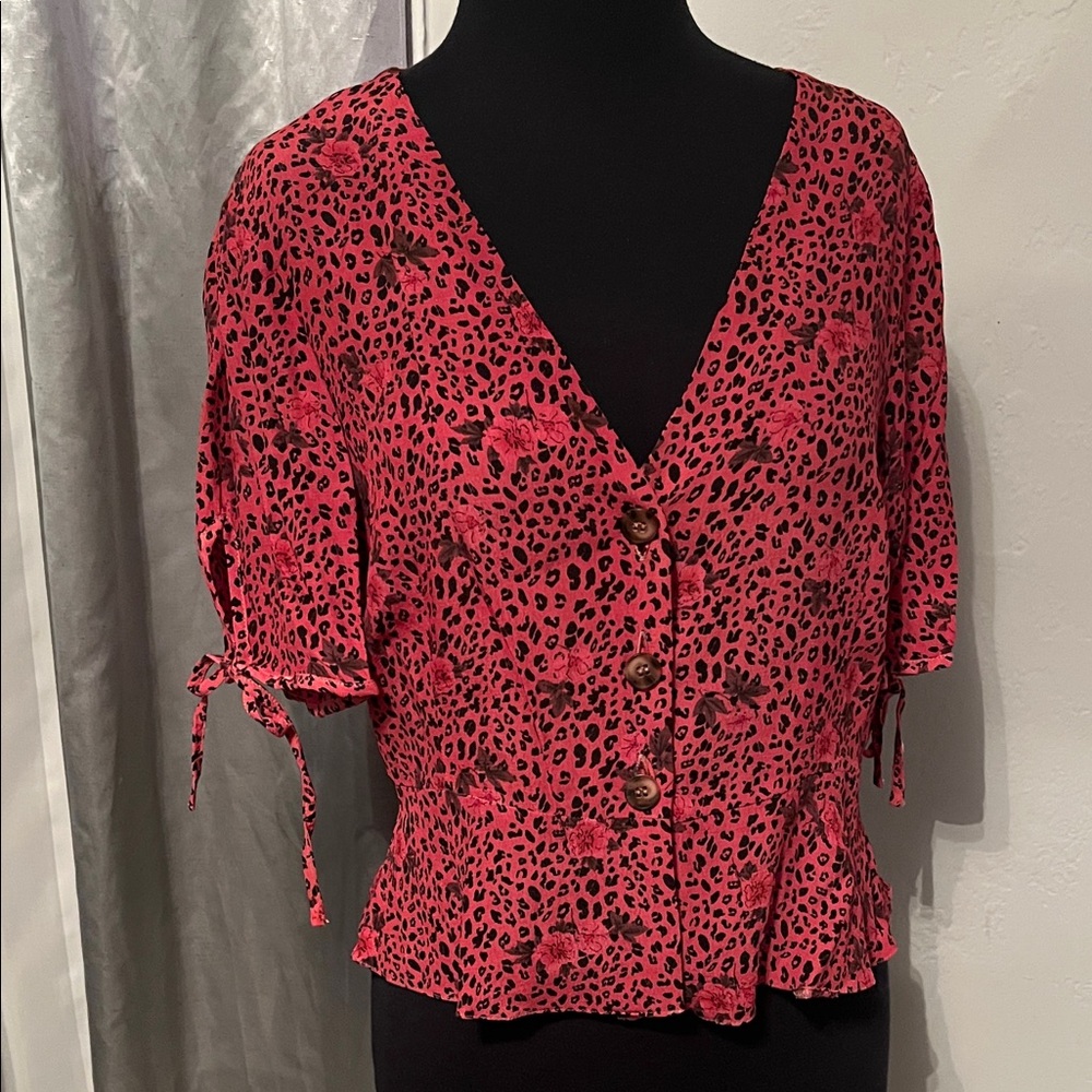 Topshop Red Animal Print Blouse